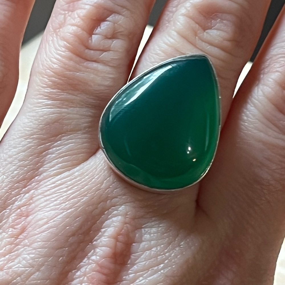 Solid 925 Sterling Silver Gemstone Ring Green Ony… - image 4